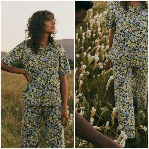 TOAST Hedgerow Print Poplin Shirt size UK 10 US 6 S acid green leaf button - Picture 3 of 11